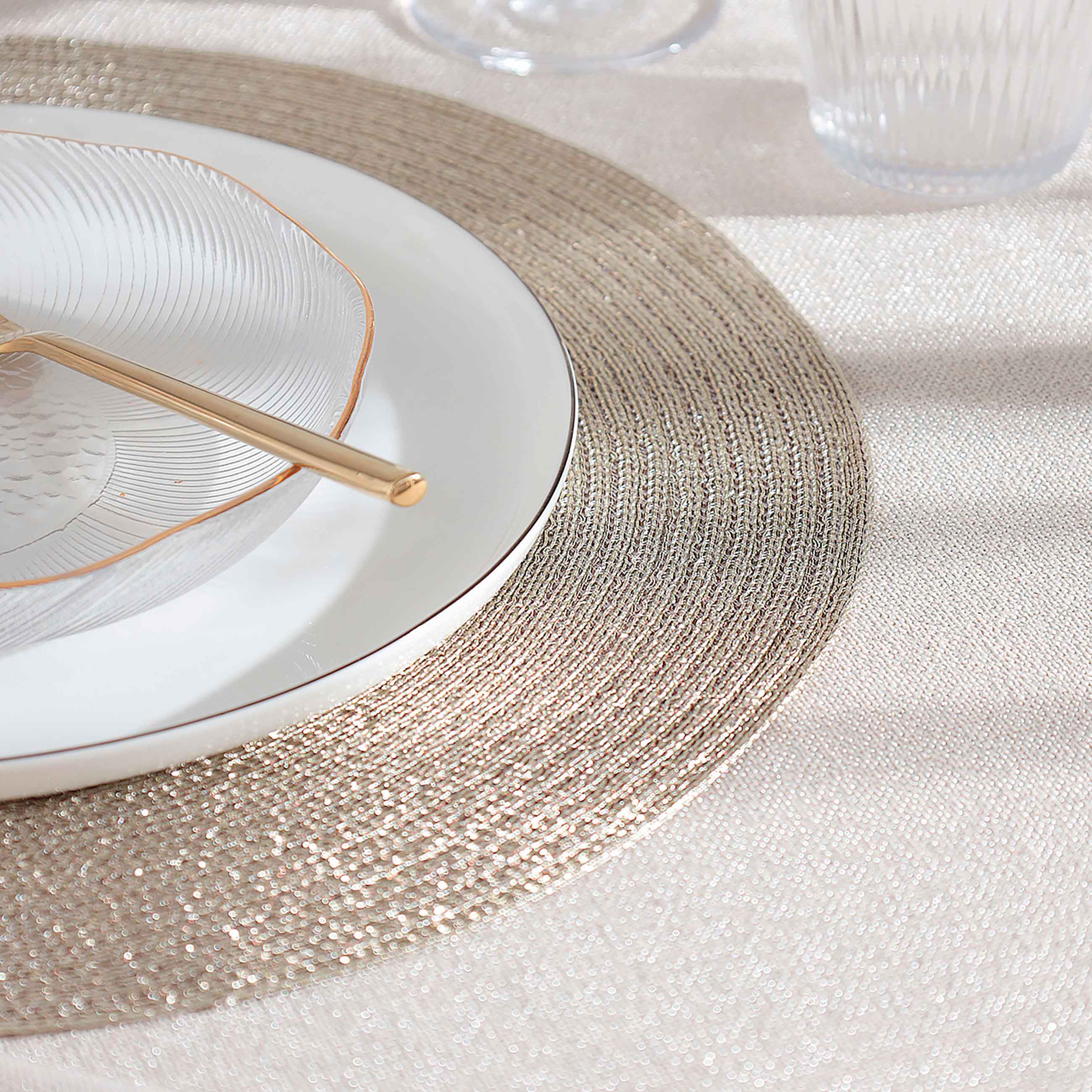 Napkin for appliances, 38 cm, polyester, round, champagne, Rotary shine