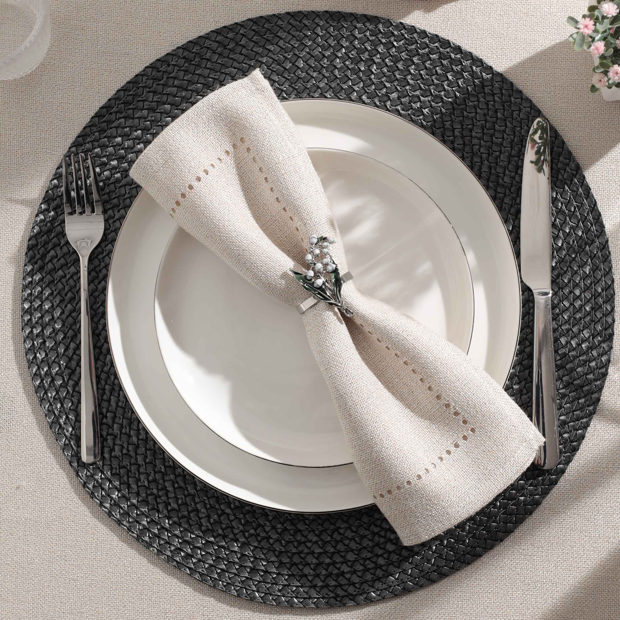 Napkin ring, 5 cm, metal, green-gold, Lily of the valley with leaves, May-lily