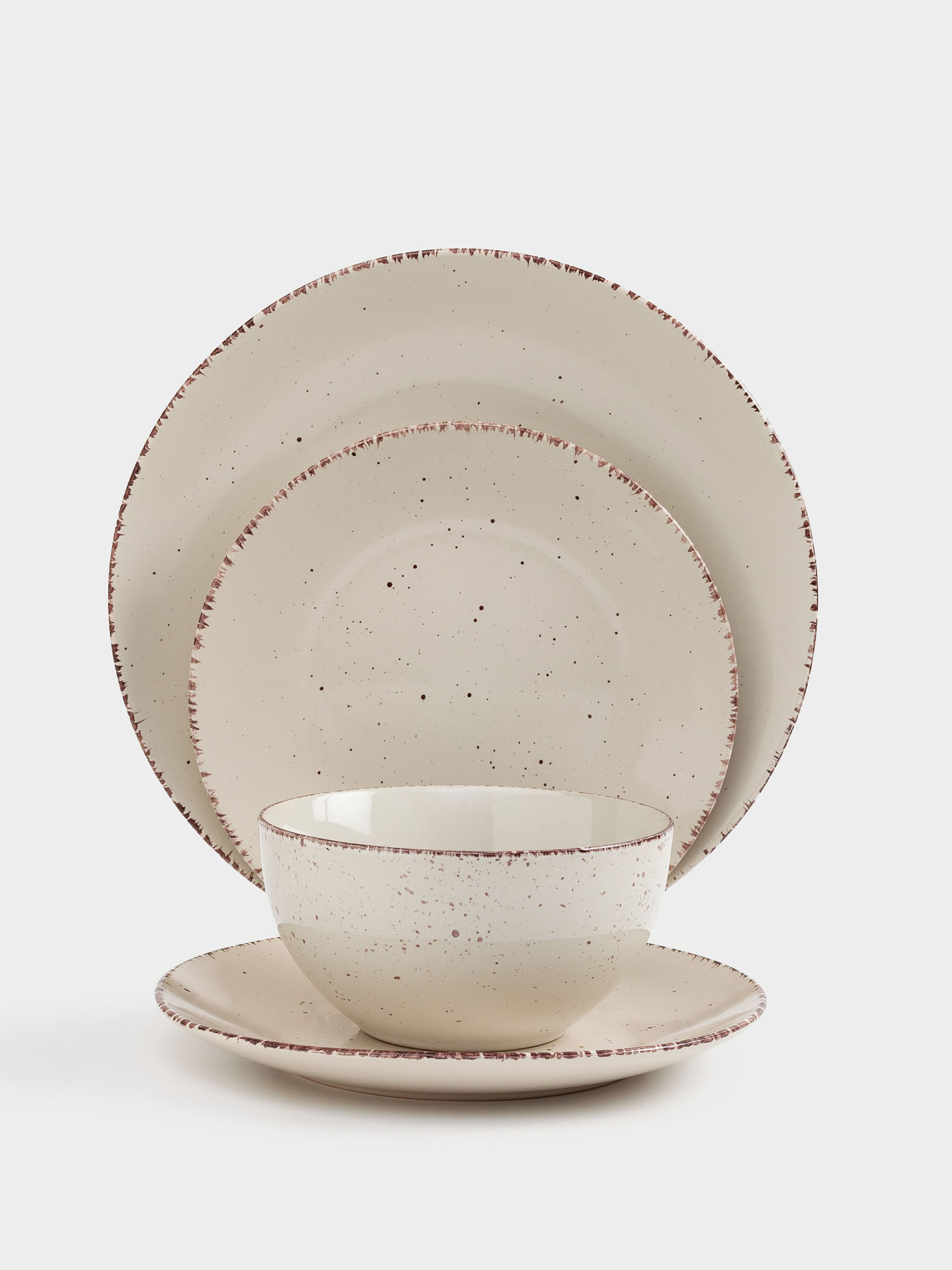 Dining set, 6 pers., 18 pr., ceramic, beige, speckled, Speckled, image-3
