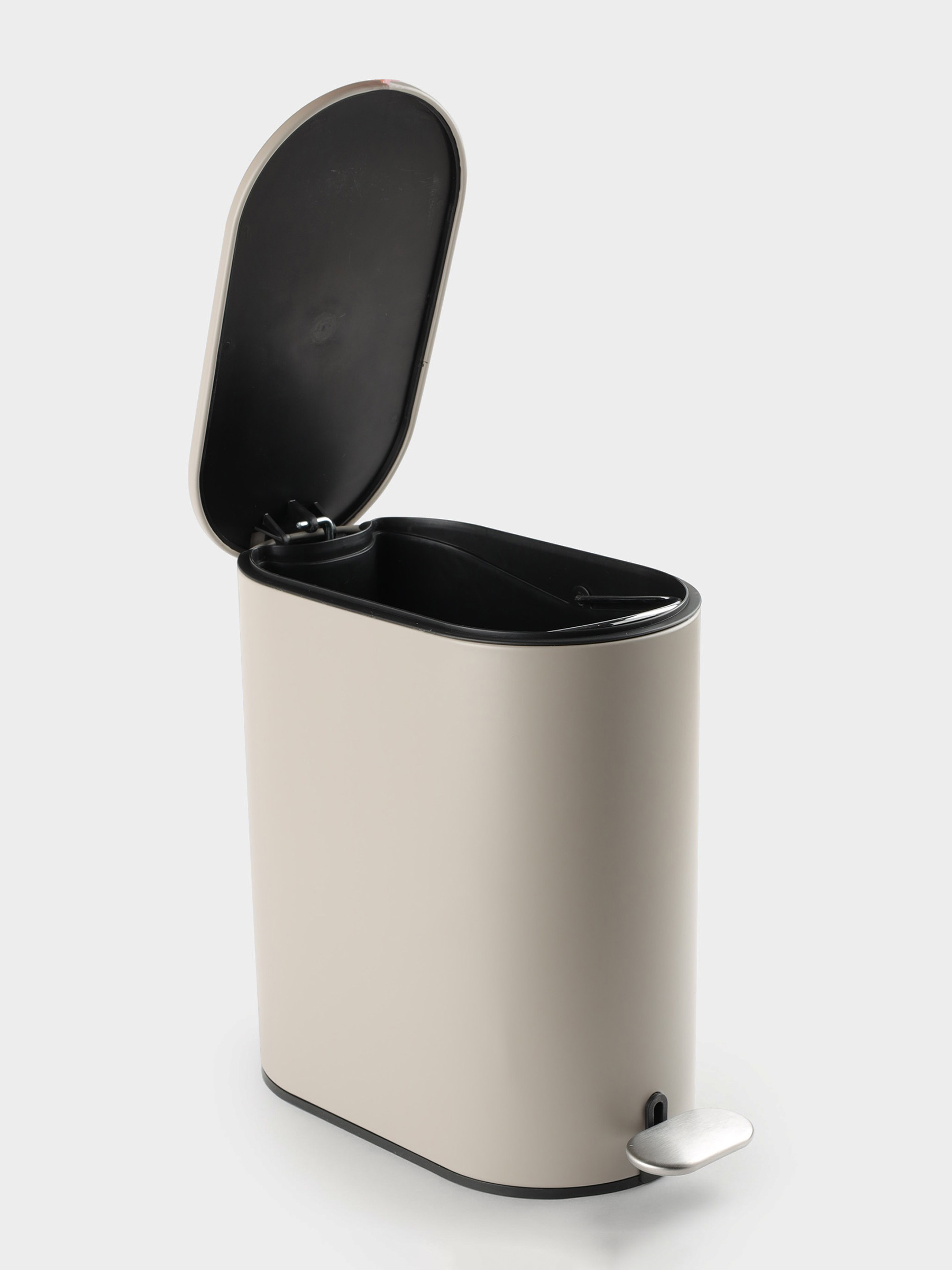 Waste container, 5 l, with pedal, steel / plastic, beige-grey, Giza