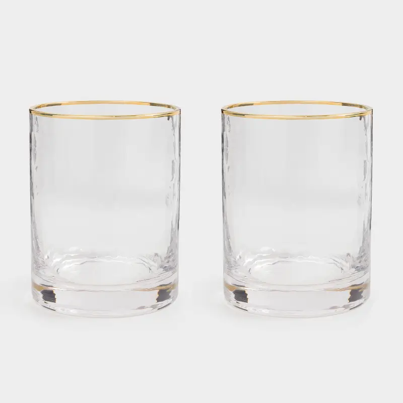 Drinking glass, 10 cm, 300 ml, 2 pcs, glass, with golden edging, Ripply gold