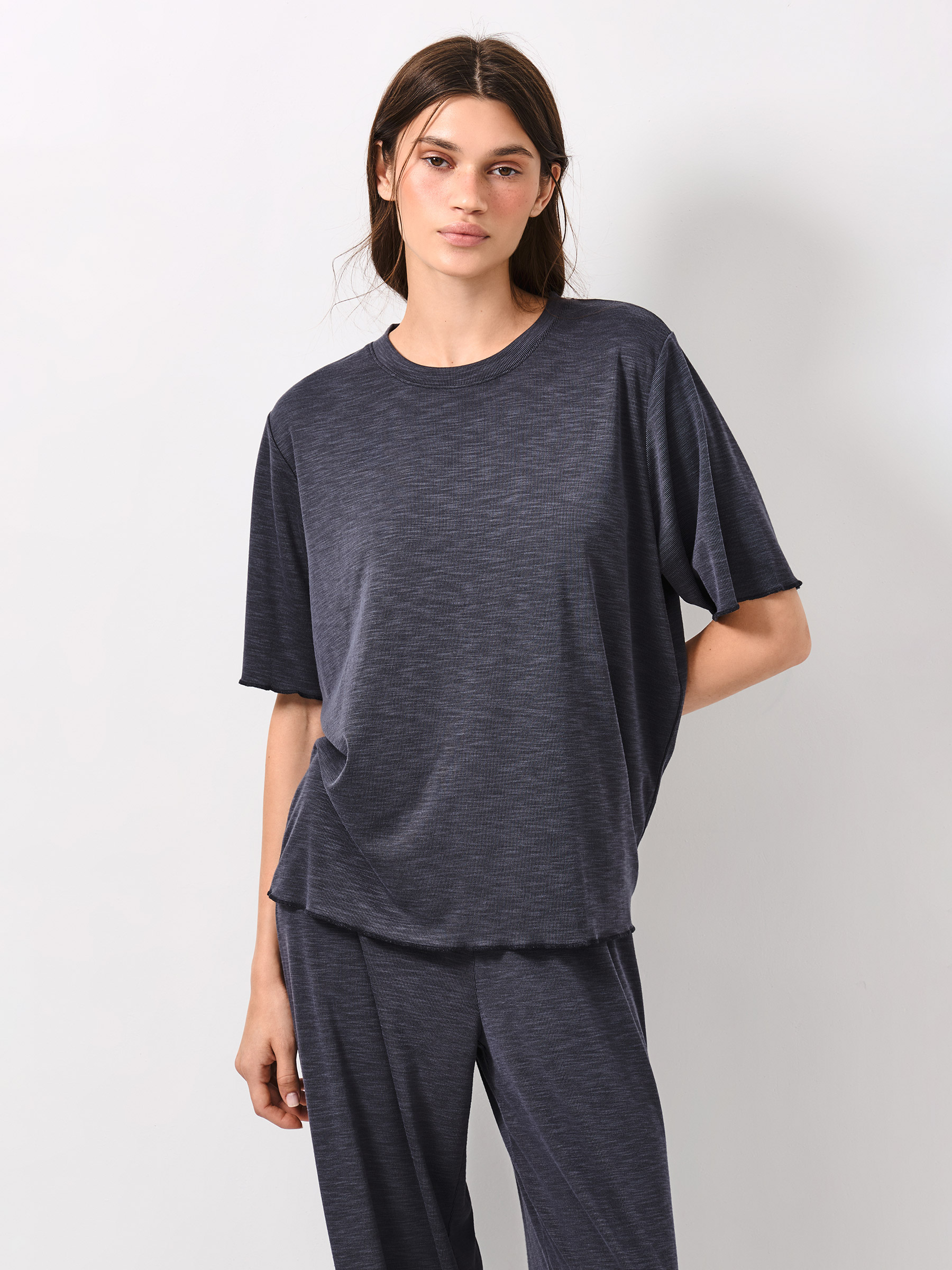 Women's T-shirt, size S, modal / polyester, dark grey, Savina, image-0