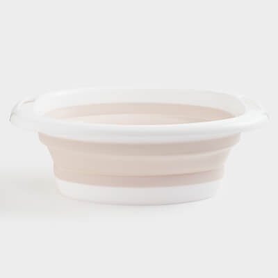 Folding basin, 10 l, ribbed bottom, plastic / rubber, beige-pink, Foldaway
