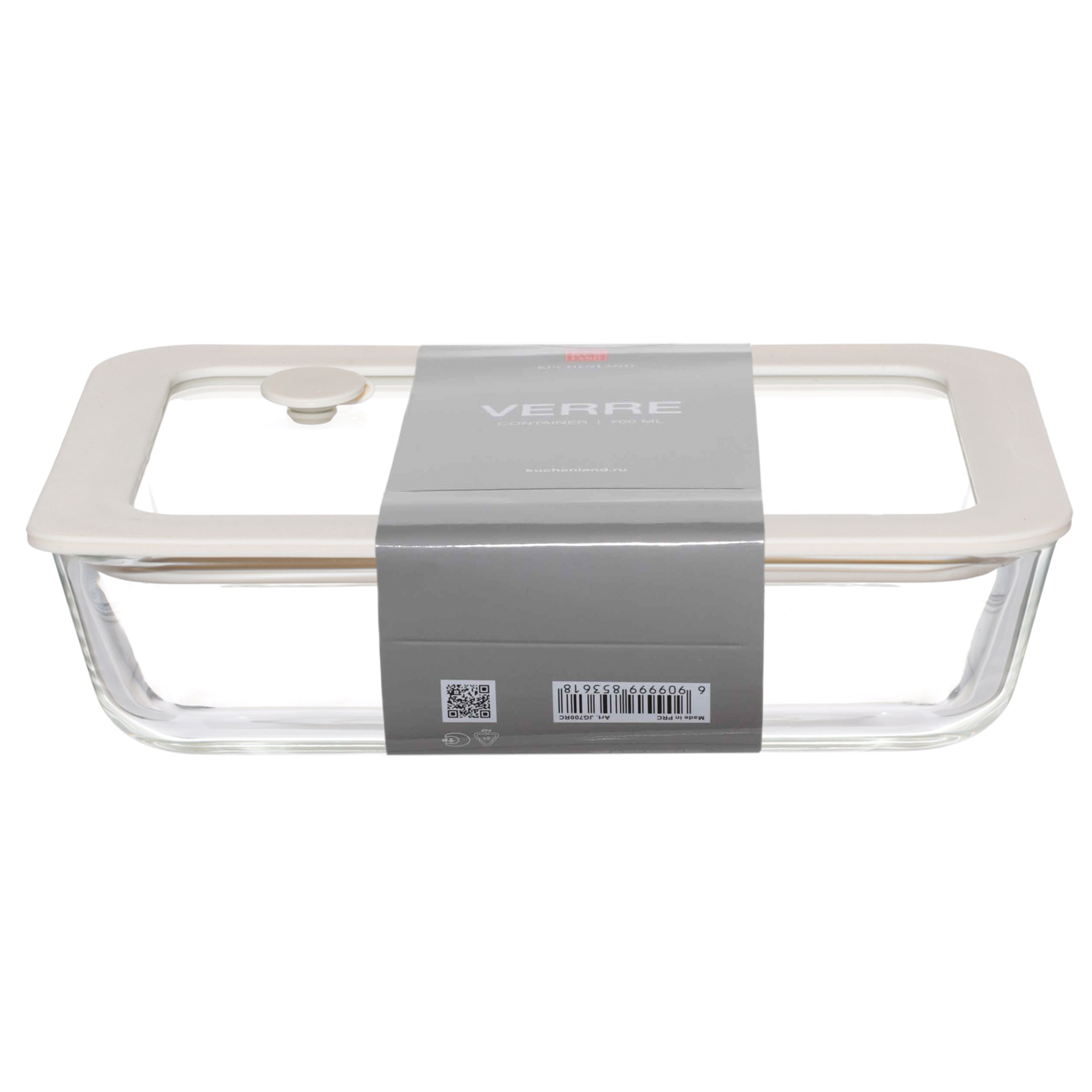 Container, 700 ml, with valve, glass T / silicone, rectangular, beige, Verre