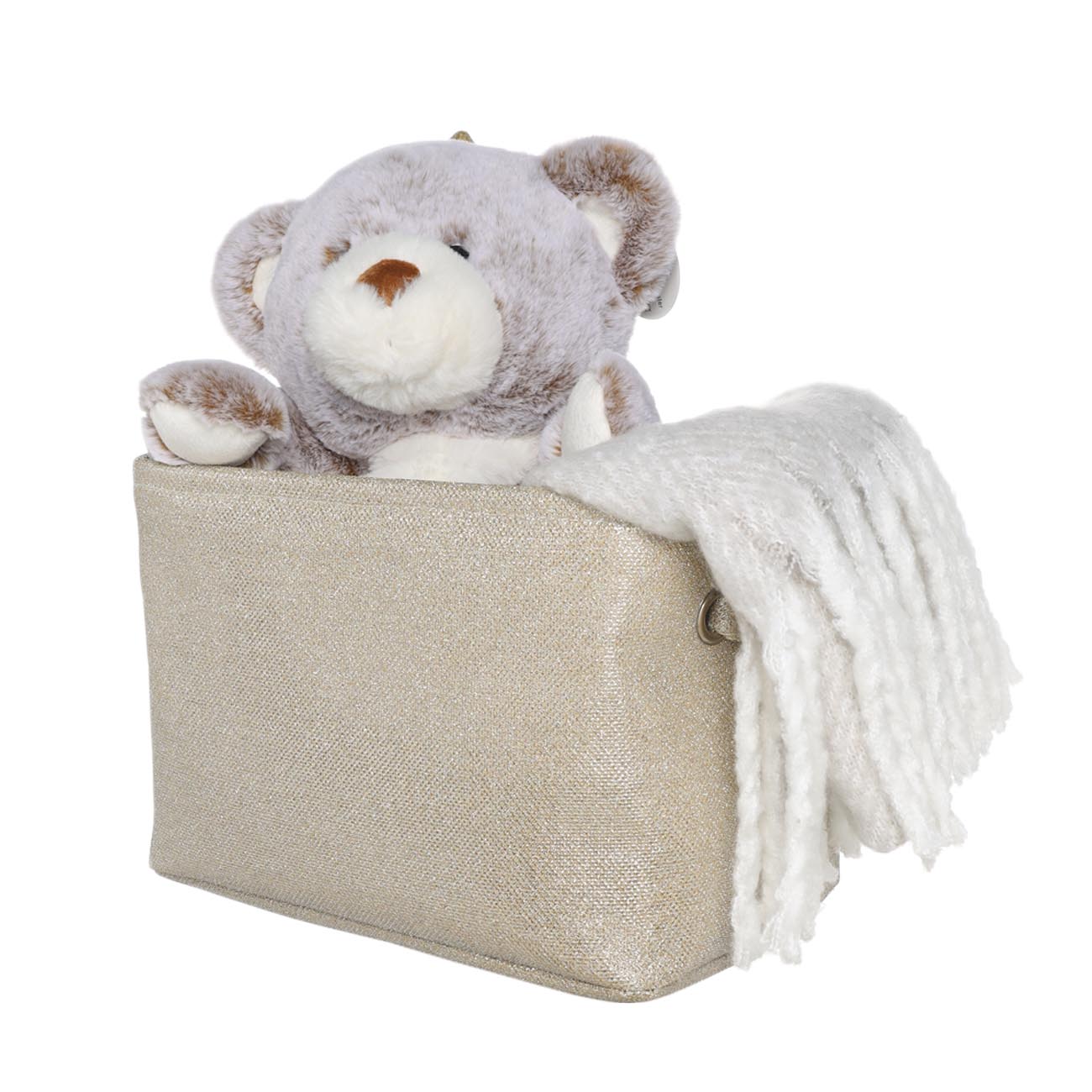 Storage basket, 32x22x22 cm, with handles, Polyester, Rectangular, Golden, Ideally, image-2