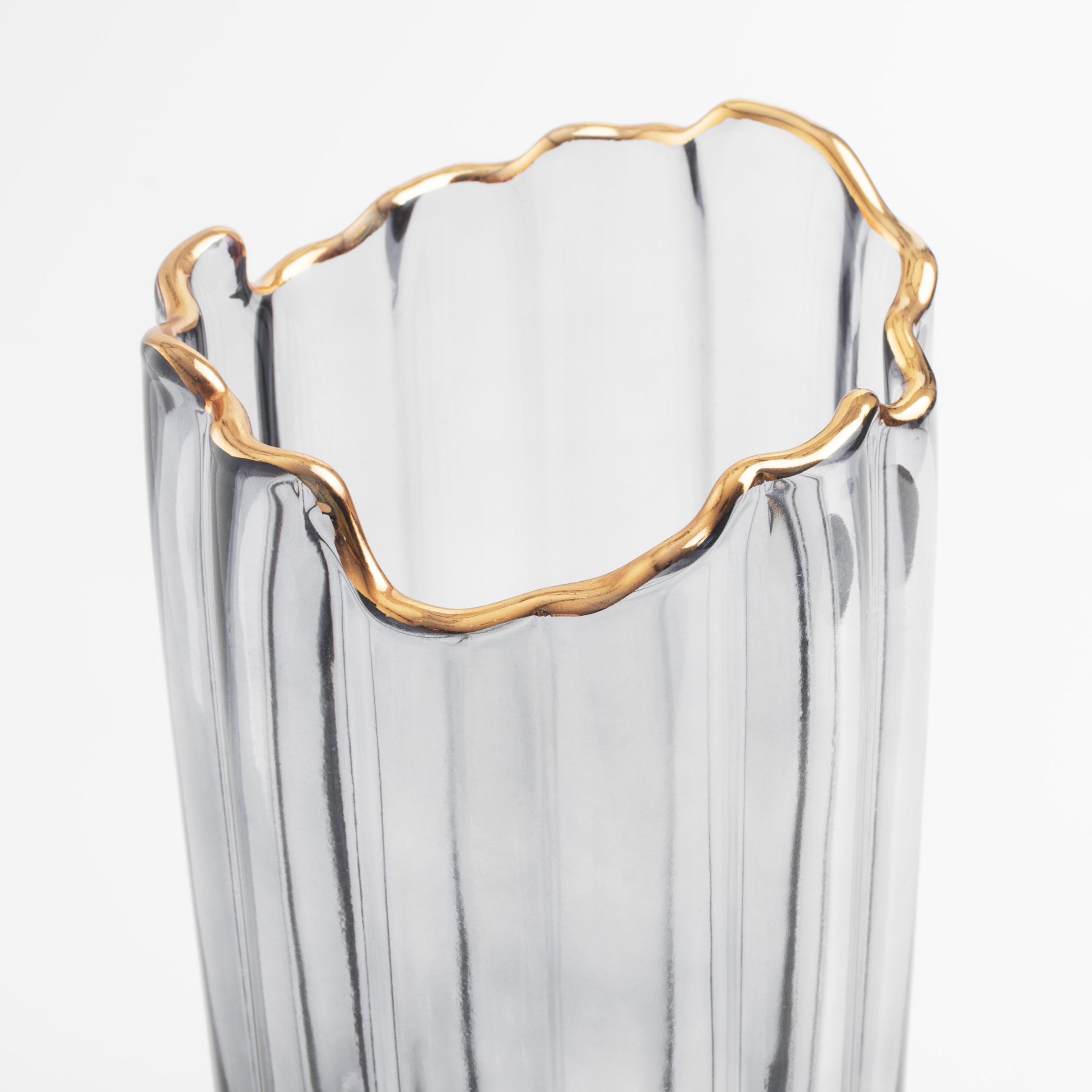 Flower vase, 25 cm, glass, grey, with golden edging, Berg