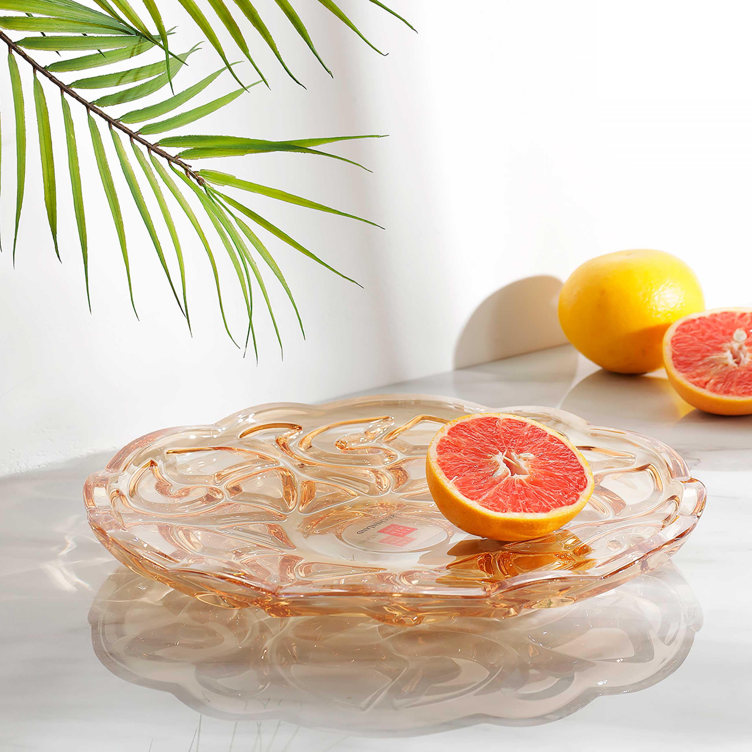Dish, 32 cm, glass R, amber, Patterns, Gala