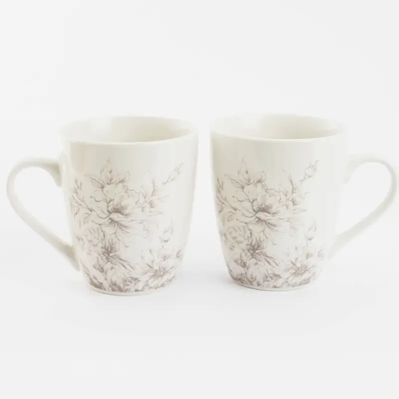 Mug, 350 ml, 2 pcs, porcelain P, white, Beige flowers, Maleo
