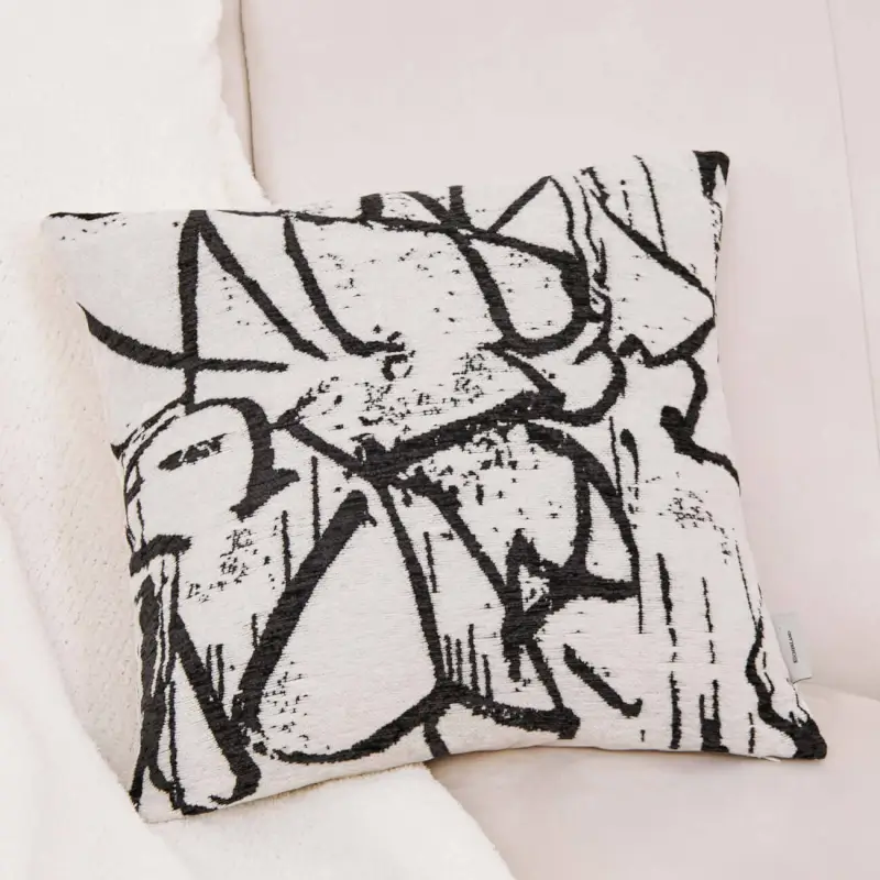 Decorative pillow, 45x45 cm, chenille / velvet, milk, Abstract, Chenill