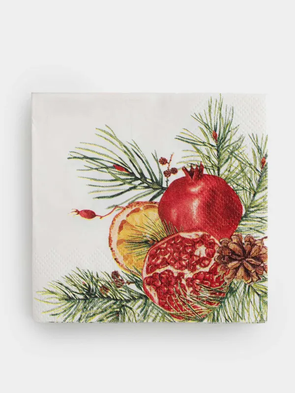 Paper napkins, 21x21 cm, 20 pcs, square, milky, Pomegranates and orange, Christmas miracle, image-0