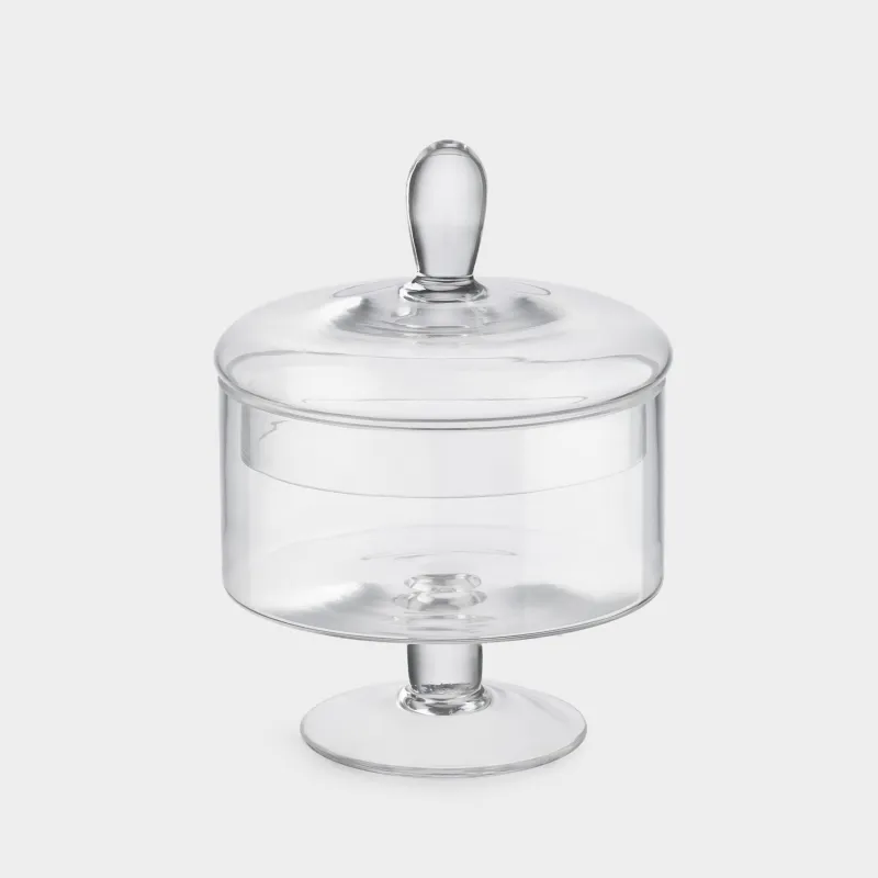 Candy bowl, 13x17 cm, 750 ml, on the leg, with lid, glass, Clear