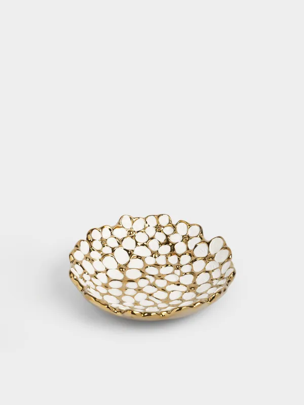 Dish, 20x6 cm, ceramic, white and gold, Flowers, Bloome, image-0