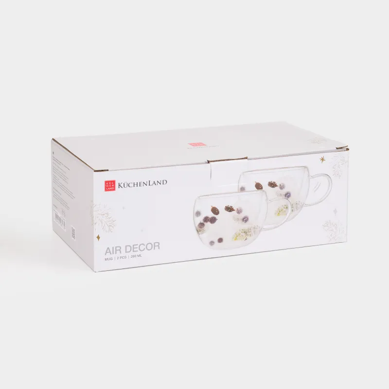 Mug, 280 ml, 2 pcs, B glass, with fir branches, cones and berries inside, Air decor, image-3