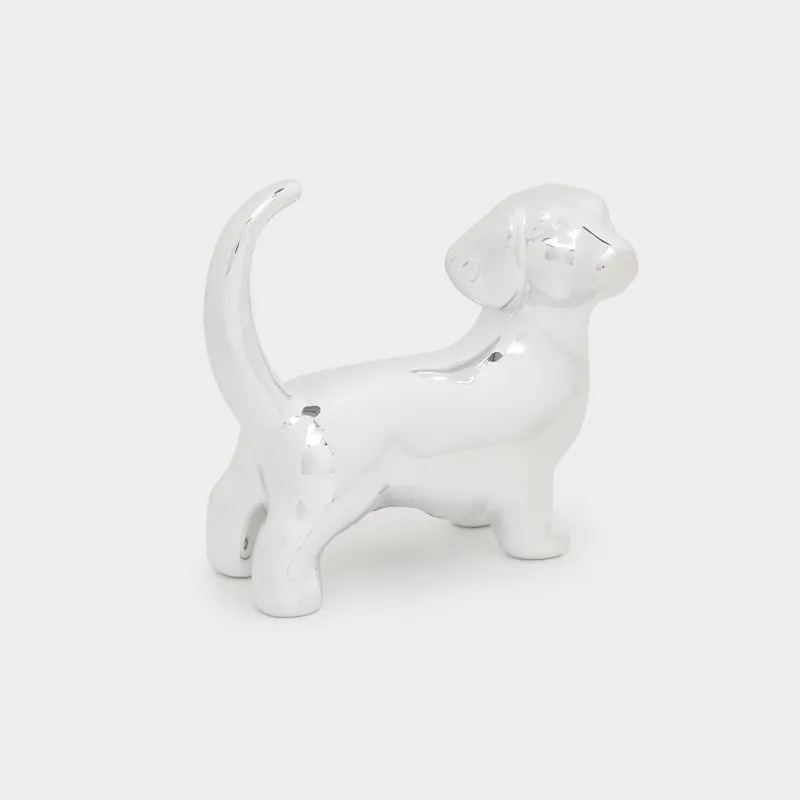 Jewelry holder, 8 cm, porcelain p, silver, dog, dog, image-2