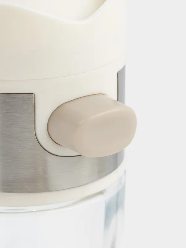 Salt or pepper container, 12 cm, with button, glass / plastic, milky, Milk kitchen, image-2