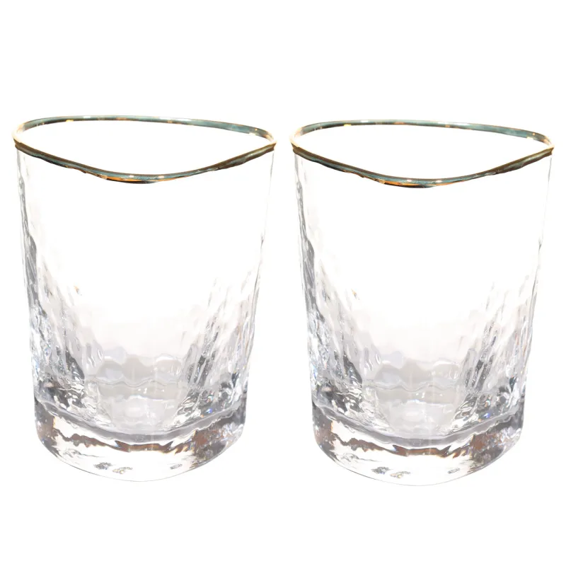 Drinking glass, 10 cm, 380 ml, 2 pcs, glass, golden edging, Triangle Gold, image-0
