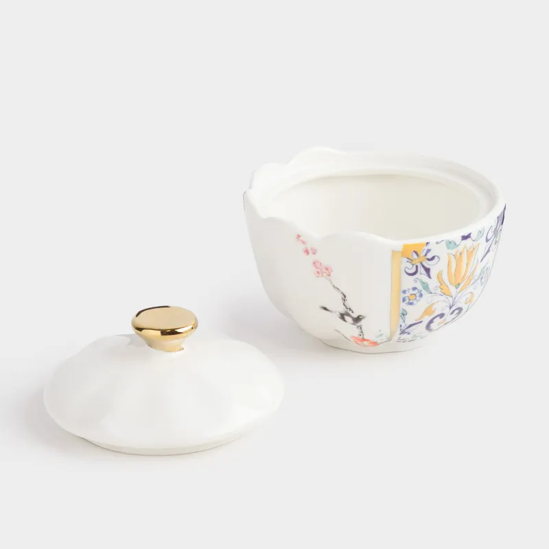 Sugar bowl, 10 cm, 160 ml, porcelain N, white and gold, Kintsugi, Kintsugi, image-5