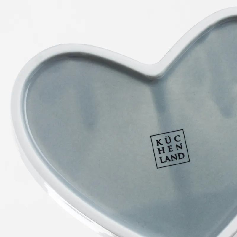 Snack set, 26x22 cm, 2 compartments, collapsible, on a stand, porcelain P / bamboo, white / grey, Heart, image-5