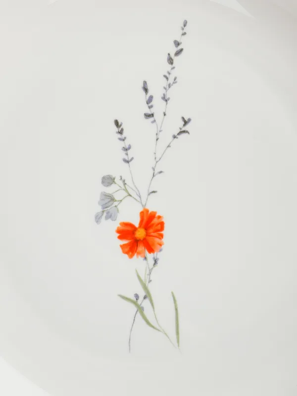 Snack plate, 21 cm, porcelain N, white, with golden edging, wildflowers, Yarrow, image-4