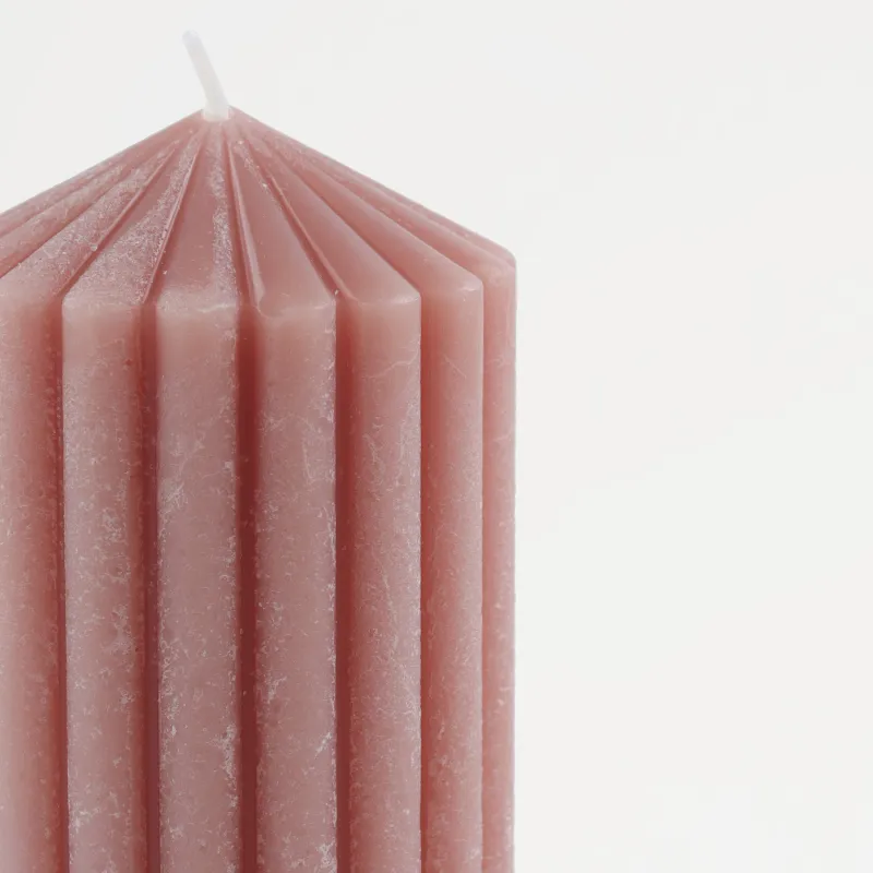 Candle, 11 cm, cylindrical, green, Ribbed candle, image-1