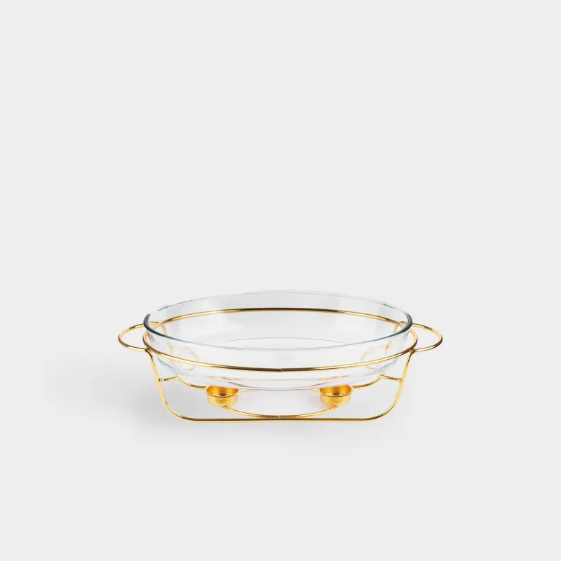Chafing dish, 35x24 cm, glass T/steel, oval, golden, Classic gold
