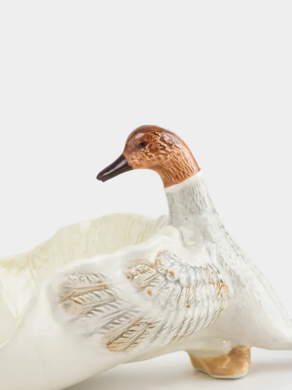 Deep dish, 20x14x18 cm, ceramic, white and gray, Duck and leaf, Duck, image-4