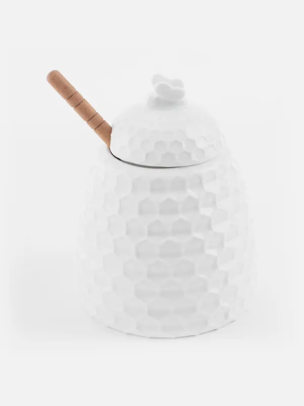 Honey jar, 400 ml, with spoon, porcelain P / Bamboo, Honeycomb, Honey , image-0