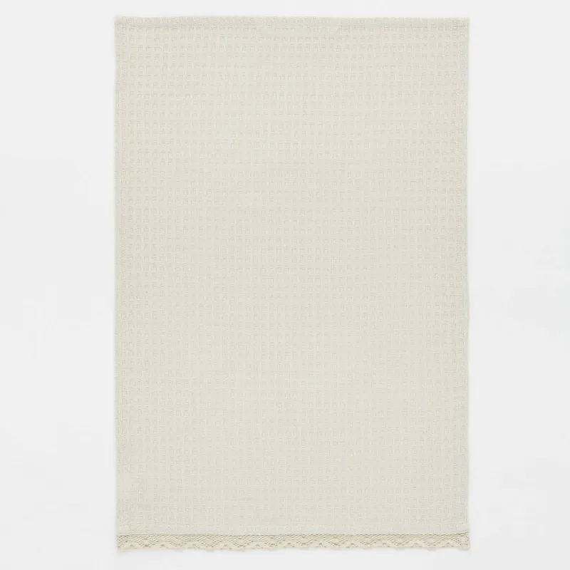 Kitchen towel, 40x60 cm, 2 pcs, with lace, cotton, beige, Waffle, image-1