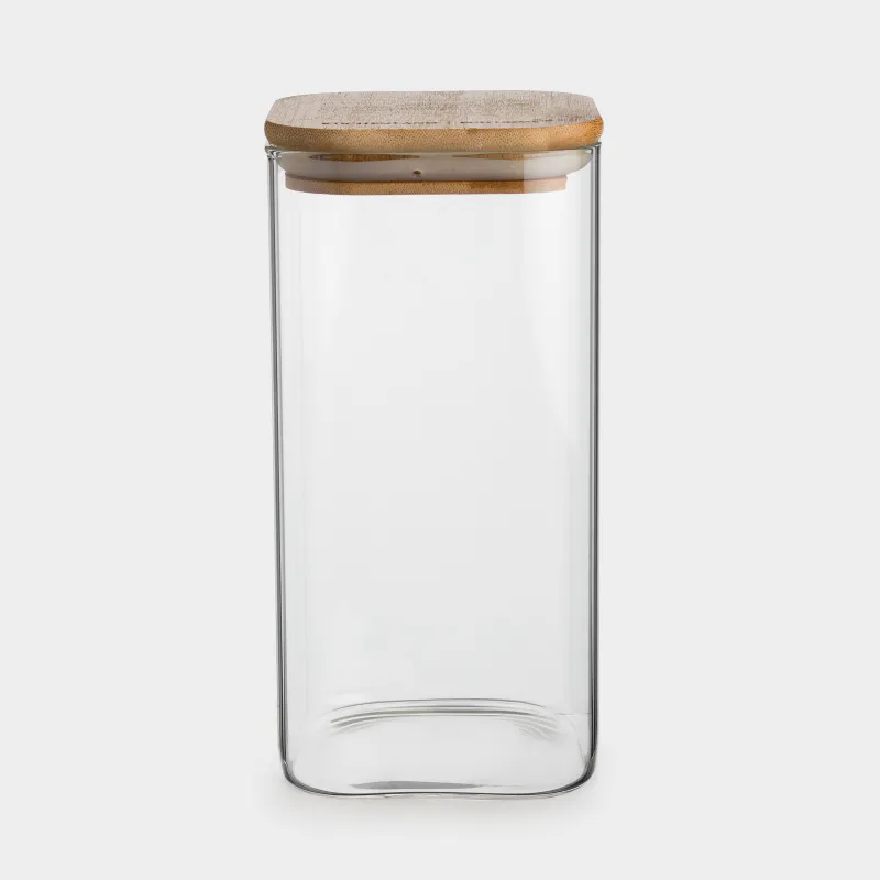 Bulk products jar, 1.5 l, glass / bamboo, square, Home made