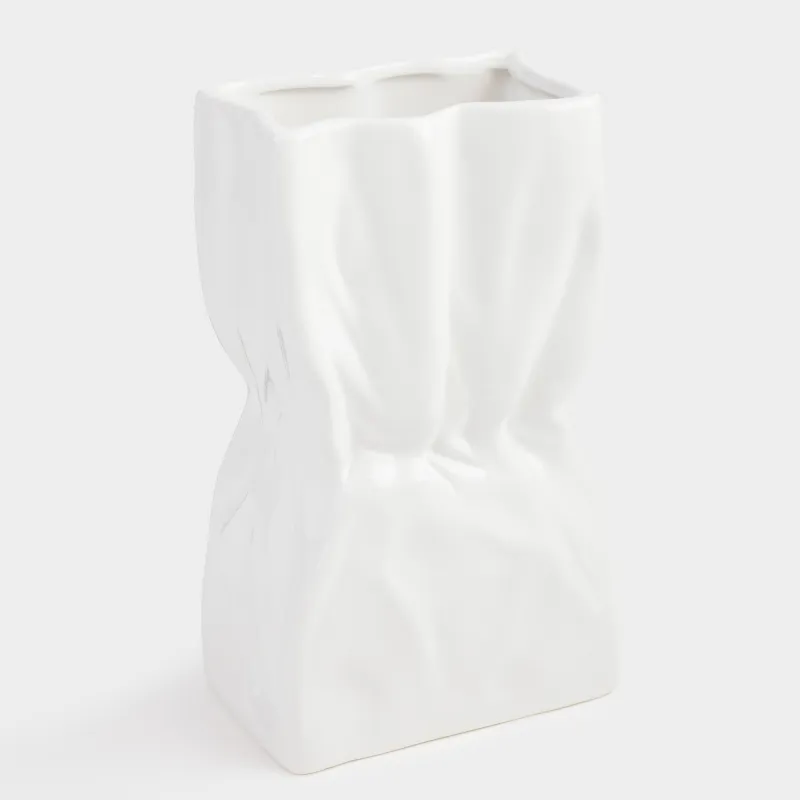 Flower vase, 24 cm, ceramic, white, Crease, Crumple, image-2