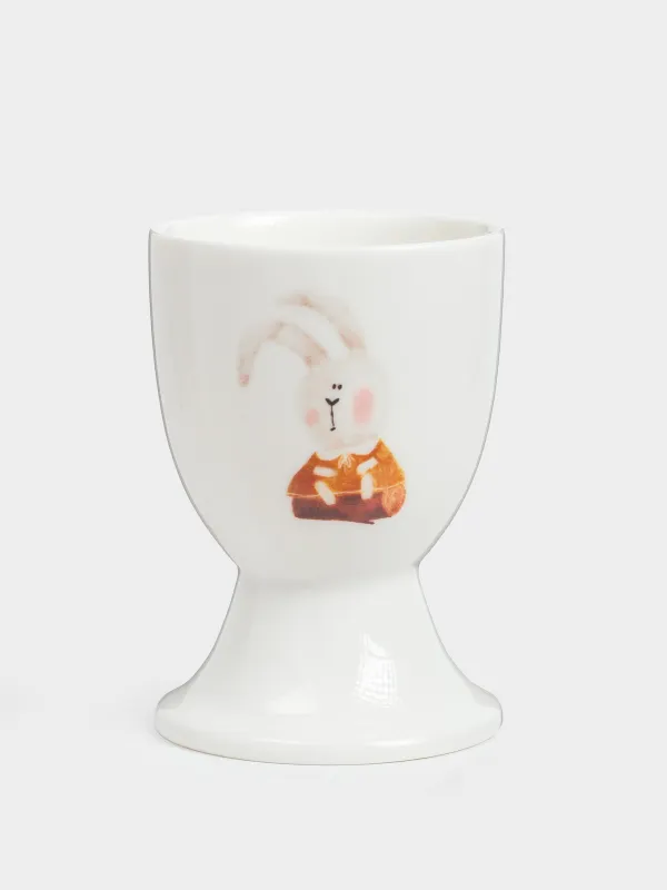 Egg stand for children, 7 cm, porcelain N, white, Cake and hare, Little pet, image-0