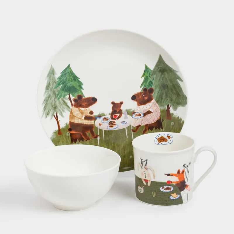 Children's tableware set, 1 person, 3 items, porcelain N, white, Tea party, Little pet
