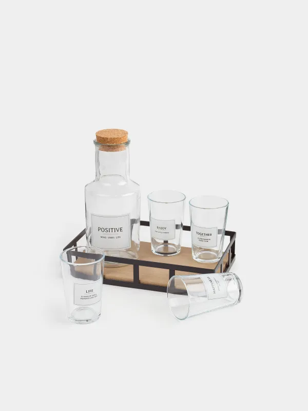 Drink set, 4 persons, 5 items, on a stand, glass / metal, Clear font, image-3
