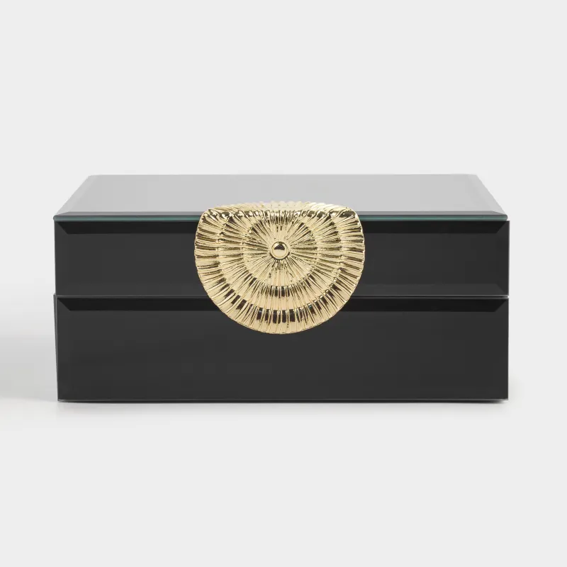 Jewelry box, 18x14 cm, glass / metal, mirror, black, Glossy black, image-1