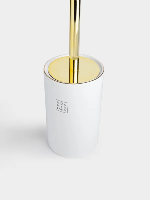 Toilet brush, 35 cm, with stand, stoneware / stainless steel, white and gold, Freya, image-1