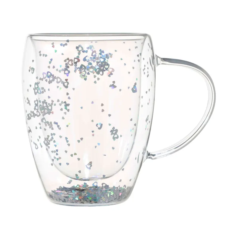 Mug, 330 ml, 2 pcs, B glass, mother of pearl, with silver hearts, Air sparkly, image-1