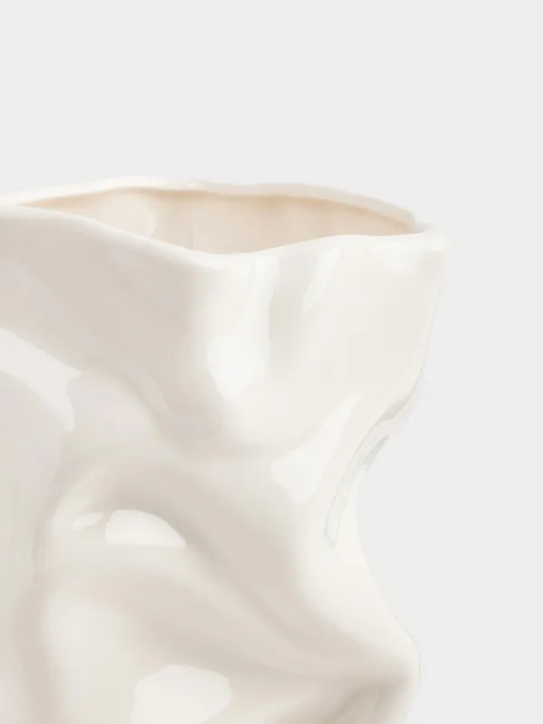Flower vase, 27 cm, porcelain P, milky, Crumpled effect, Crumple, image-2