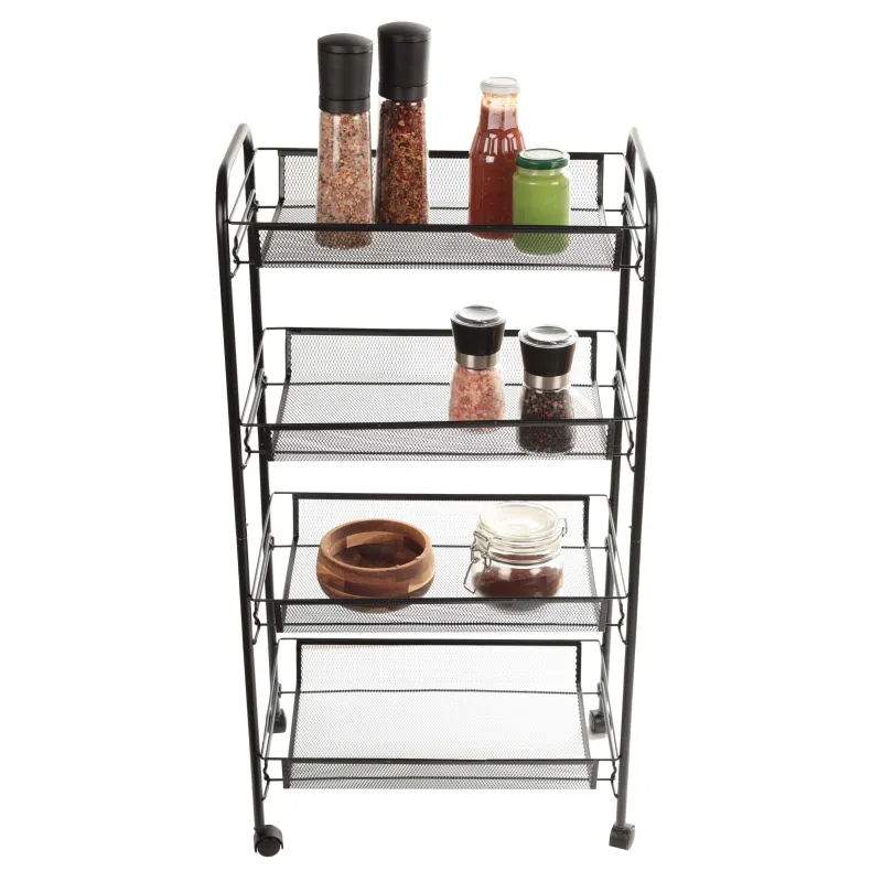 Bookcase, 4-tier, 44x26x83 cm, on wheels, metal, black, Compact black, image-4