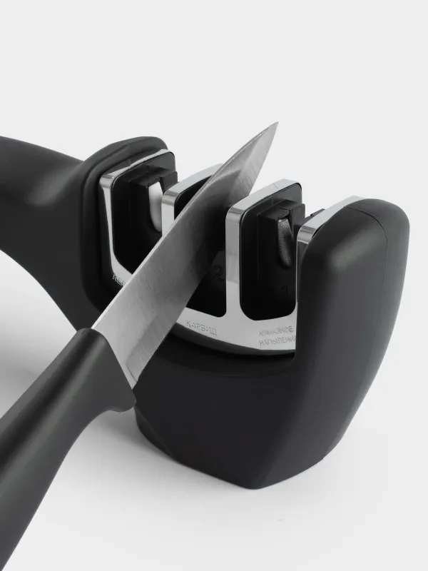 Knife Sharpener, 20 cm, 3-Stage sharpening, black, Accessories, image-2