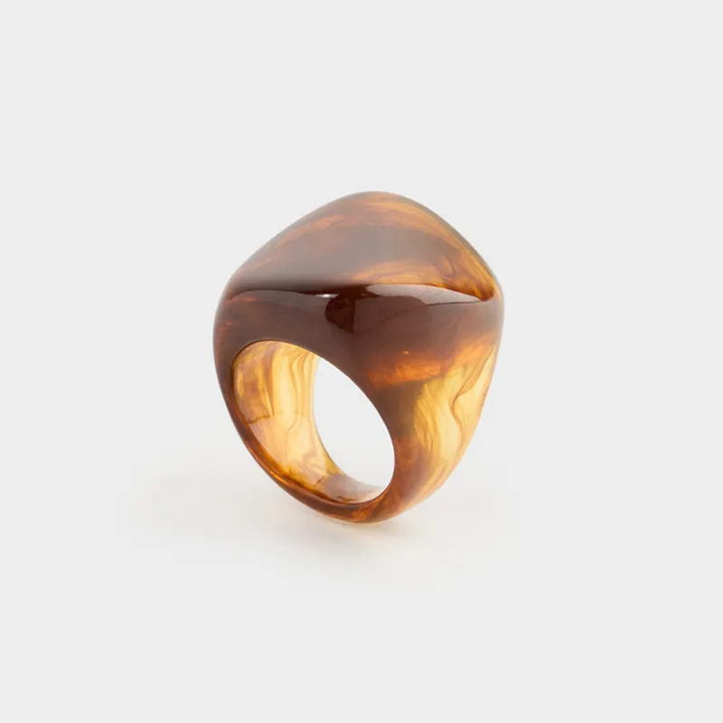 Ring, 2 cm, single size, resin, brown, Mineral