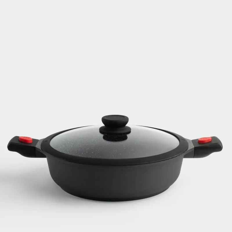 Saucepan, 28 cm, with lid, 3 removable handles, coated, aluminum, Solution Red 2