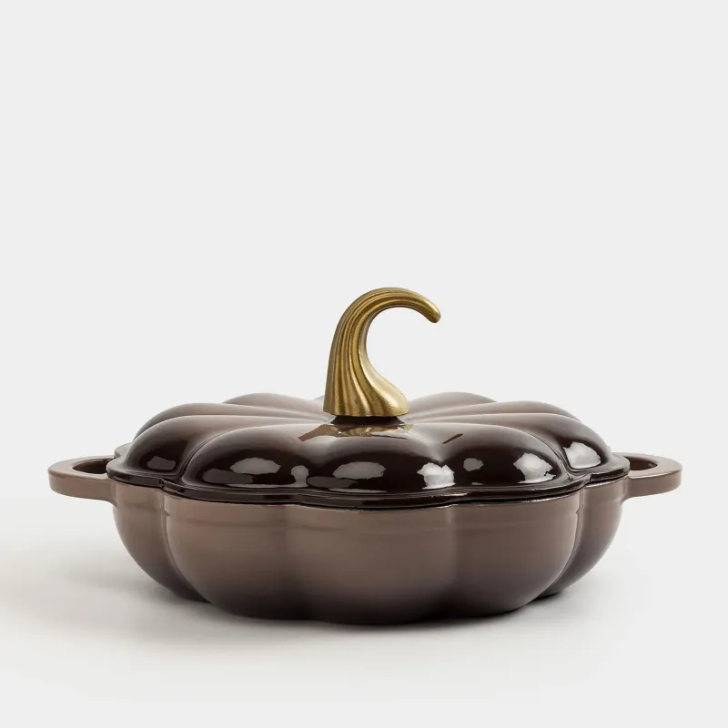 Saucepan, 26 cm, 2.3 l, with lid, cast iron, Brown, Pumpkin, Gourd