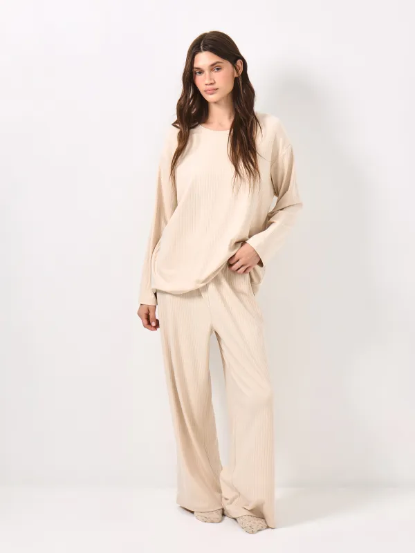 Women's long sleeve, homewear, size L, viscose/spandex, sand, Camaria, image-2