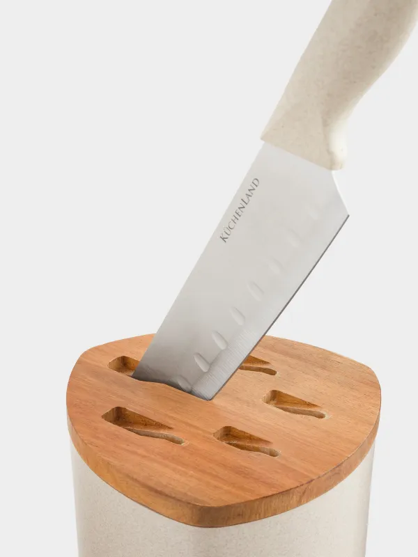 Knife set, 5 items, in stand, steel / plastic / wood, Cream, Major, image-2