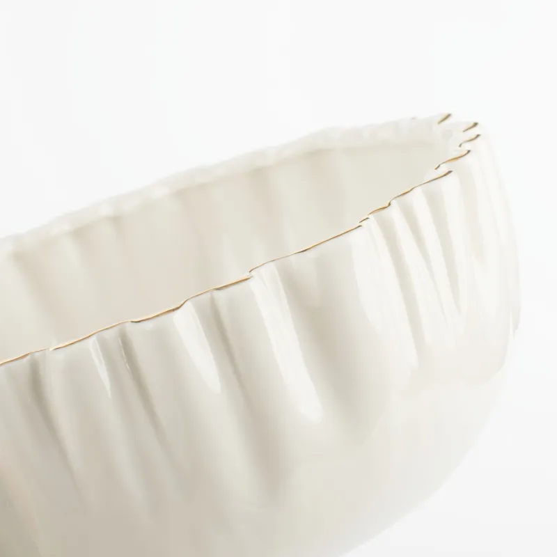 Salad bowl, 20x8 cm, 1,3 l, porcelain P, with golden edging, Crumpled effect, Crumple gold, image-5