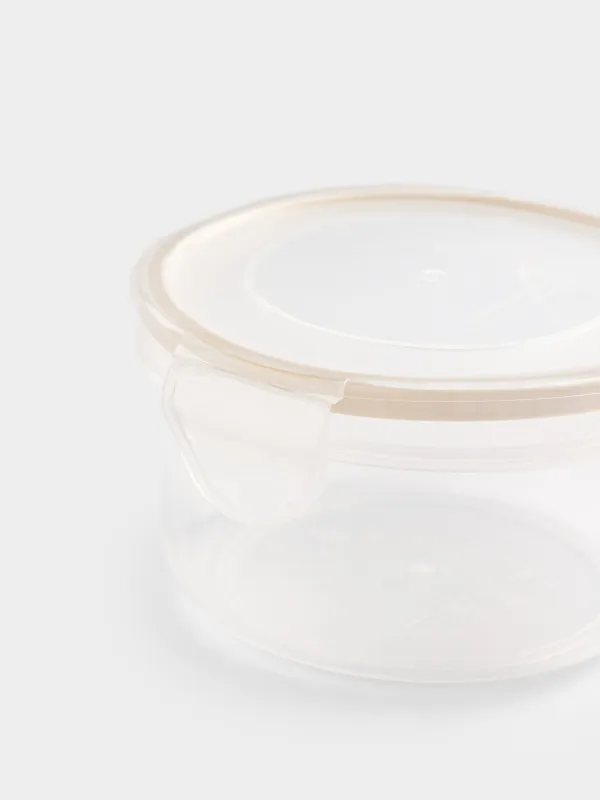 Container, 400 ml, with clips, plastic / silicone, round, beige, Roomy clip, image-2