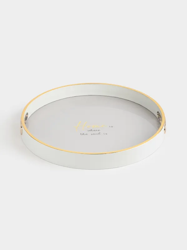 Tray, 36 cm, plastic / glass, round, milky gold, Home, Fardella, image-0