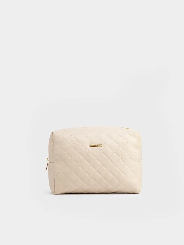 Cosmetic bag, 25х18 cm, quilted, polyurethane, beige, Quilted, image-0