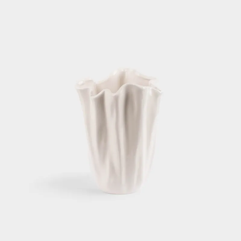 Flower vase, 25 cm, ceramic, milky, Crumpled effect, Crumple