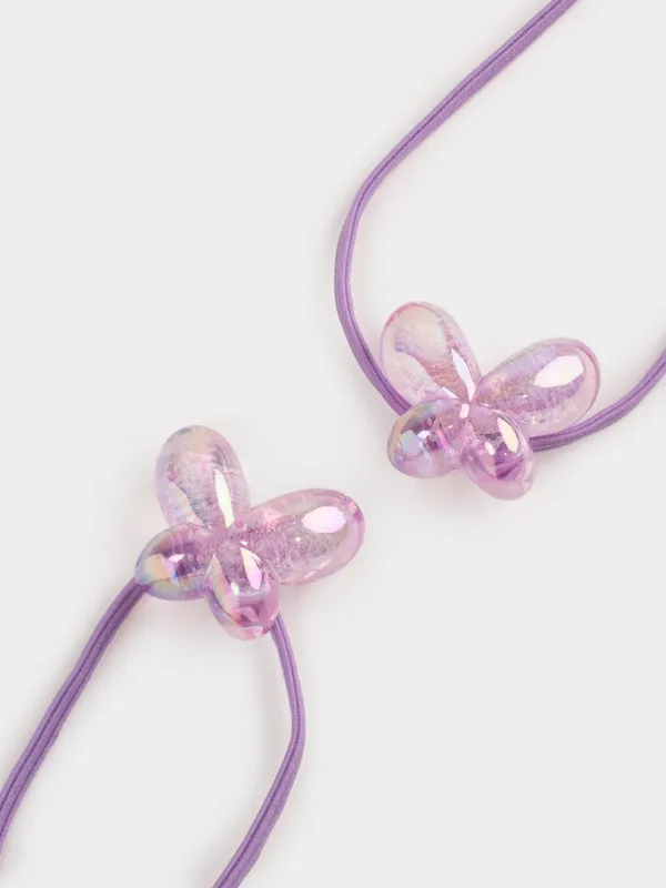 Elastic band for hair, 9 cm, 2 pcs, acrylic / polyester, purple, Butterfly, Gracile, image-2